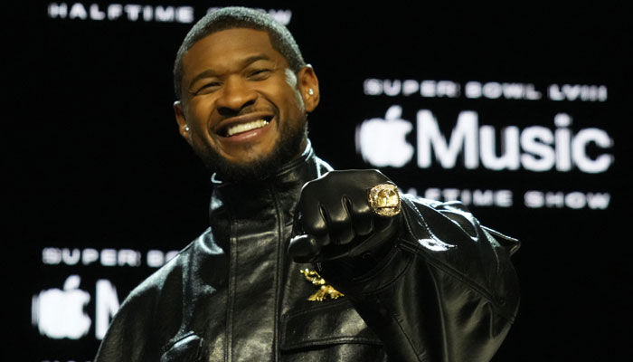 Recording artist Usher poses for photos during the Super Bowl LVIII pregame and halftime show press conference at the Mandalay Bay Convention Center in  Las Vegas, Nevada, US on February 8, 2024. — Reuters