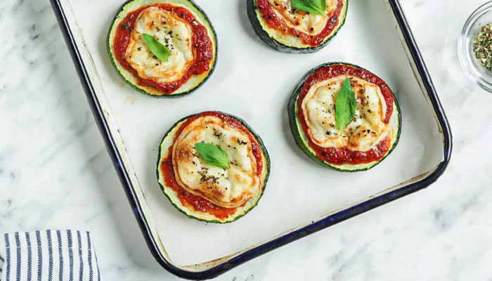 A plate of Zucchini Pizza Bites. — Eating by Elaine via Pinterest