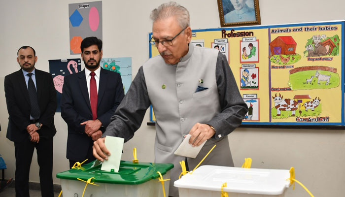 President Dr Arif Alvi casts his vote on February 8. —X/@ArifAlvi/