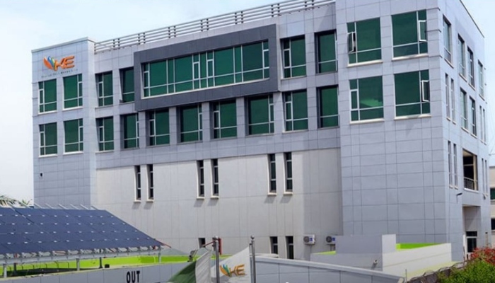 A view of the K-Electric head office, with solar panels at the parking area, in Karachi. — K-Electric website/ File