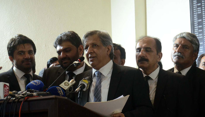 PML-N Senator Azam Nazeer Tarar addressing an event in this undated picture. — PPI/File