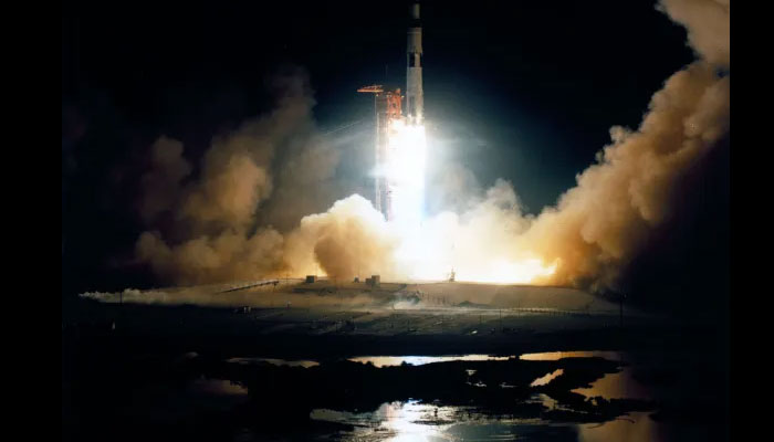Apollo 17 was the sixth and last successful Moon landing mission and the only one to be launched at night. This Saturn V rocket carrying astronauts Gene Cernan (Commander), Ron Evans (Command Module pilot) and Harrison Schmitt (Lunar Module pilot), lifted off from the Kennedy Space Center, Cape Canaveral, Fla. on Dec. 7th, 1972. — NASA