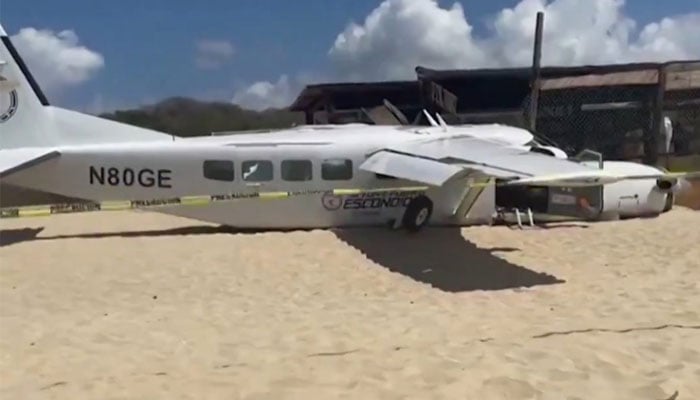 A screengrab of a video showing the aftermath of the plane crash near Puerto Escondido, Oaxaca, Mexico on February 12, 2024. — X/@ChaudharyParvez via Puerto Global