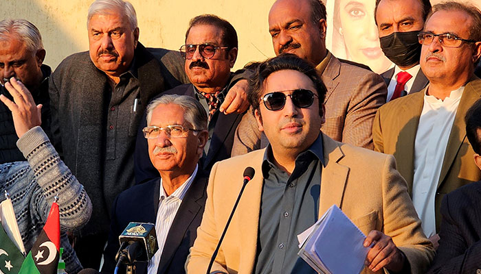 Pakistan Peoples Party (PPP) Chairman Bilawal Bhutto-Zardari addresses a press conference in Islamabad, Pakistan, February 13, 2024. — Reuters