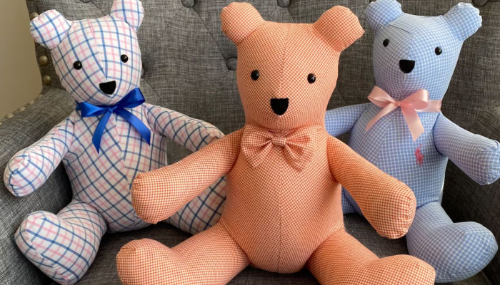 After a career as a restauranteur, Jin Kim has turned to making teddy bears from sentimental material such as baby blankets. —JinBearsLLC