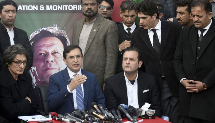 PTI Chairman Gohar Khan addresses a press conference at the PTI central secretariat in Islamabad on February 10, 2024. — Online