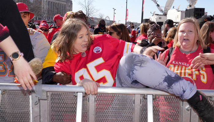 Fans flee the area after shots were fired after the celebration of the Kansas City Chiefs winning Super Bowl LVIII in Kansas City, Missouri, US on February 14, 2024. — Reuters