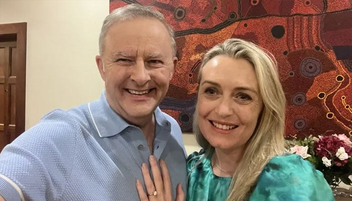 Australian PM Anthony Albanese and his fiancee Jodie Haydon.—