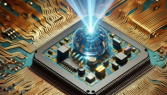 Illustrative image of a silicon chip working on light drawing using an AI tool.—Microsoft Designer