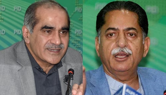 Pakistan Muslim League-Nawaz (PML-N) leaders Khawaja Saad Rafique (left) and Javed Latif. — Online/APP/File