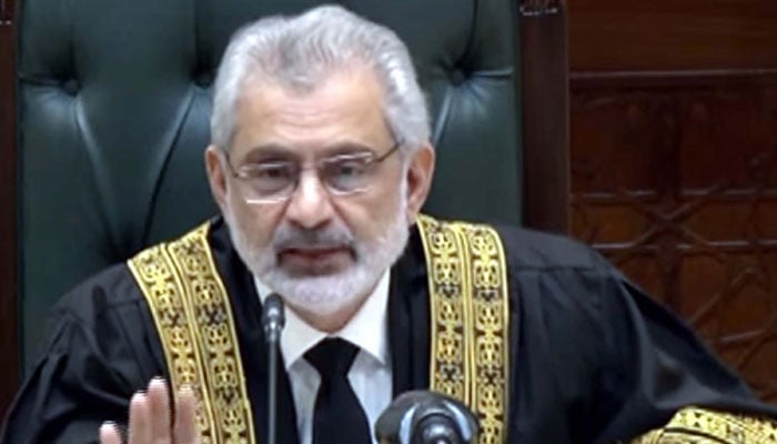 Chief Justice of Pakistan Qazi Faez Isa presides over the hearing of petitions challenging the Supreme Court (Practice and Procedure) Act 2023 on September 18, 2023. — PPI