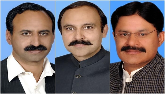 (Left to right) PML-Ns Anjum Aqeel, Tariq Fazl Chaudhry, and Raja Khurram Nawaz. — Geo Election Cell