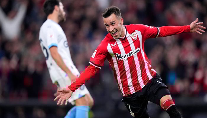 Álex Berenguer celebrates after scoring Athletic Bilbao’s second goal. — AFP