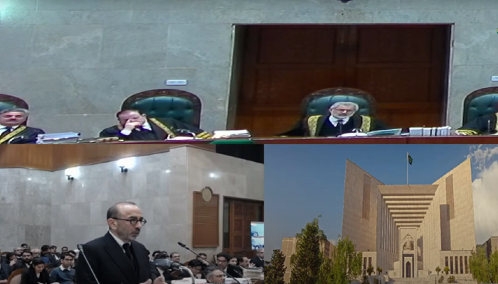 Supreme Court larger bench led by CJP Qazi Faez Isa hearing ZA Bhutto reference in this still taken from a video on February 20, 2024. — YouTube/SC