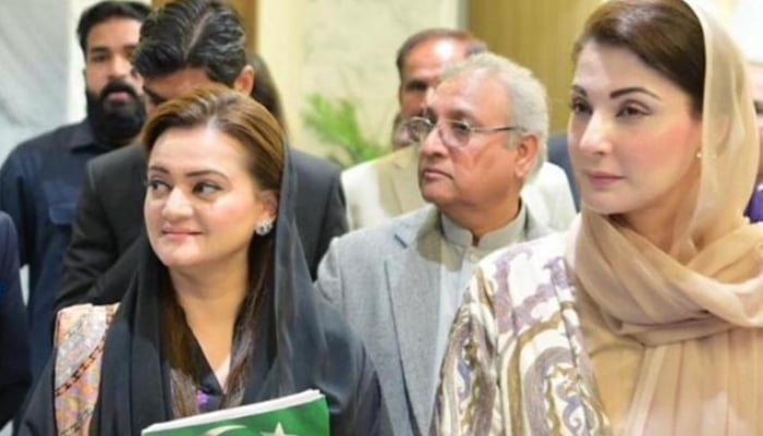 PML-N Senior Vice President Maryam Nawazx (R) and Information Secretary Marriyum Aurangzeb (L). Facebook/Marriyum Aurangzeb/File
