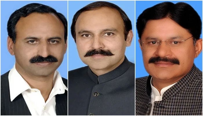 (Left to right) PML-Ns Anjum Aqeel, Tariq Fazal Chaudhry and Raja Khurram Nawaz. — Geo Election Cell