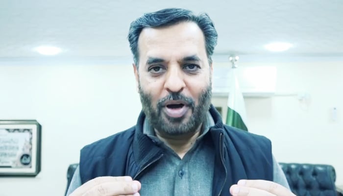 MQM-P Senior Deputy Convener Mustafa Kamal speaks during a recorded video in Karachi, on February 27, 2024, in this still taken from a video.