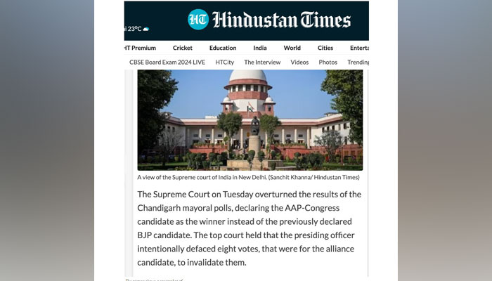 A Hindustan Times’ report on the Supreme Court of India’s ruling on February 20, 2024.