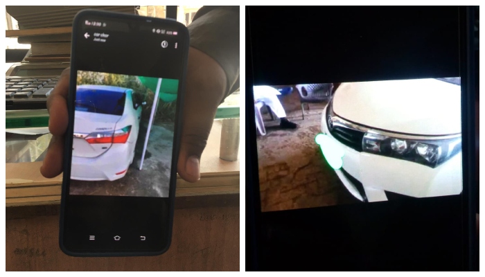 Affected Karachi citizen shows photos of the vehicle sent by the car lifters demanding ransom via WhatsApp. — Reporter