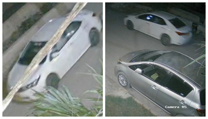 Unidentified lifters taking away citizens car from outside house in these still taken from CCTV footage. — Reporter