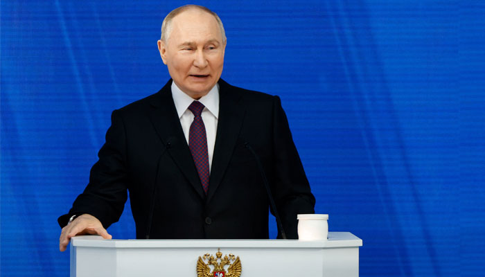 Russian President Vladimir Putin delivers his annual address to the Federal Assembly, in Moscow, Russia, February 29, 2024. — Reuters