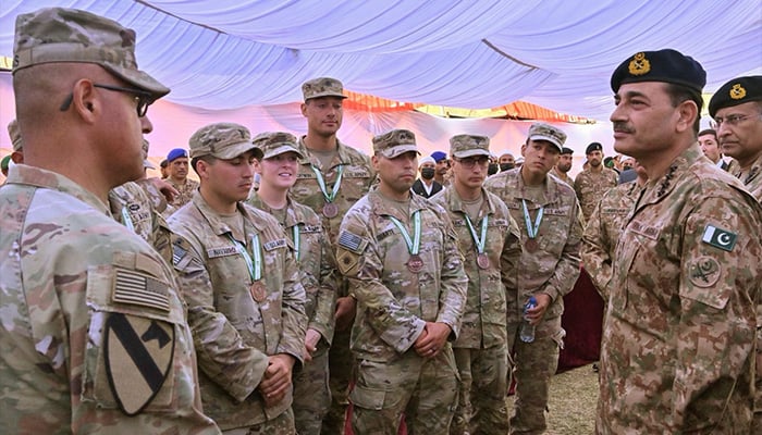 COAS General Syed Asim Munir interacts with participants of7th Pakistan Army Team Spirit Exercise-2024. — ISPR