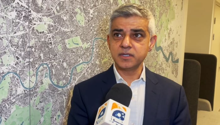 London Mayor Sadiq Khan talks to Geo News during an interview in London. — Reporter