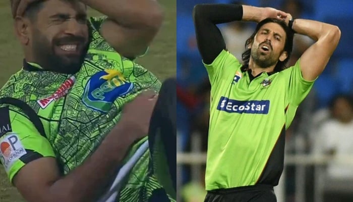 Lahore Qalandars Haris Rauf (left) and David Wiese. — thePSLt20/X/Screengrab