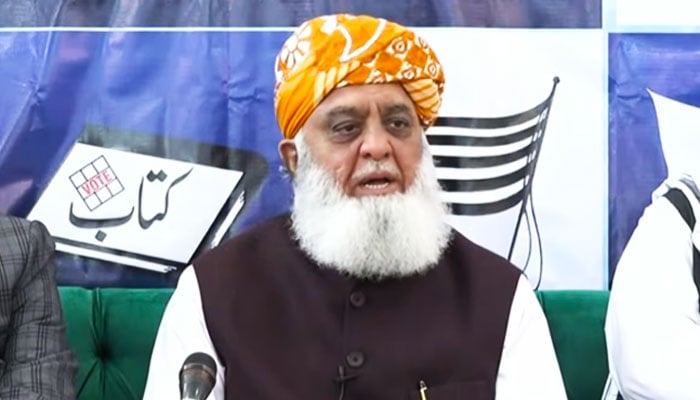 JUI-F leader Maulana Fazlur Rehman speaks in this still taken from a video. — Geo News