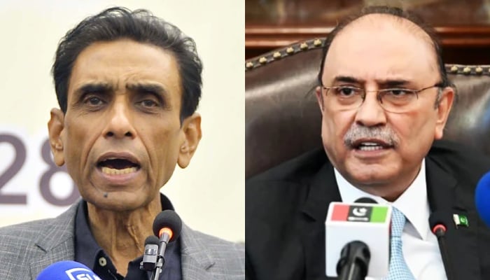 MQM-Pakistan chief Khalid Maqbool Siddiqui (left) and PPP leader Asif Ali Zardari. — INP/PPP Media Cell/File