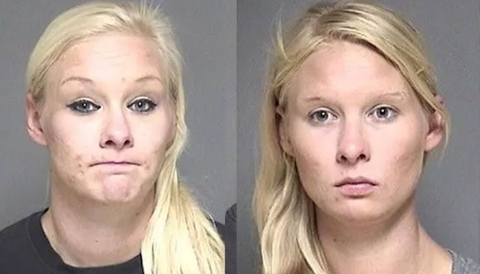 A mugshot of Sarah Beth Petersen in 2016, the identical twin of Samantha Jo Petersen. (left) and a mugshot of Samantha Jo Petersen in 2015 (right). — Olmsted County Sheriff’s Office