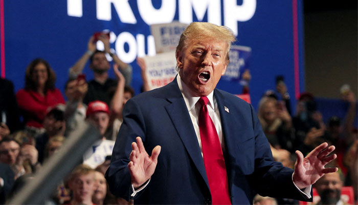 Republican presidential candidate and former US President Donald Trump gestures on stage during a campaign rally in Richmond, Virginia, US March 2, 2024. — Reuters