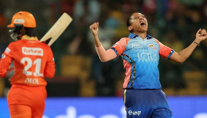 South Africas cricketer Shabnim Ismail celebrates. — Indian media