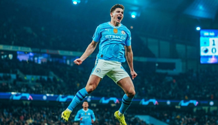 Julian Alvarez celebrates a goal as Manchester City beat Copenhagen in their Champions League clash.  — x/ManCity