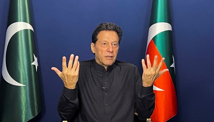 Former prime minister Imran Khan gestures as he speaks during an interview with Reuters in Lahore, Pakistan on June 3, 2023. — Reuters