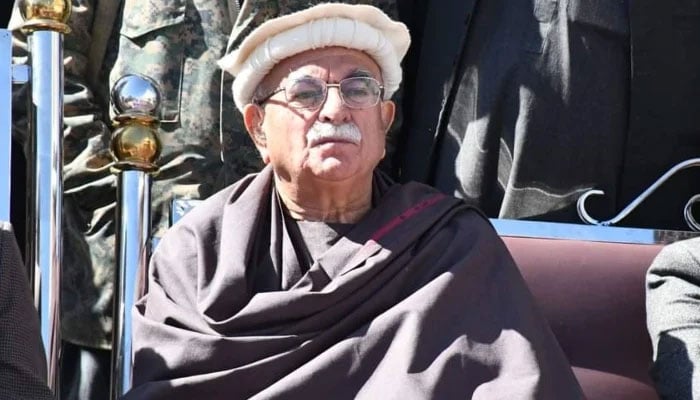 Pashtunkhwa Mili Awami Party (PkMAP) Chairman Mahmood Khan Achakzai is participating in a protest in Pishin against alleged rigging in the general elections 2024 on February 22, 2024.—@MKAchakzaiPKMAP/X