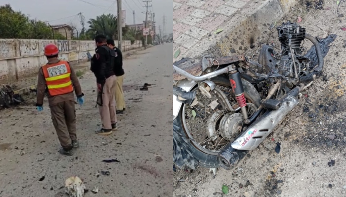 The picture shows police and rescue officials at Peshawars Board Bazar. — Reporter