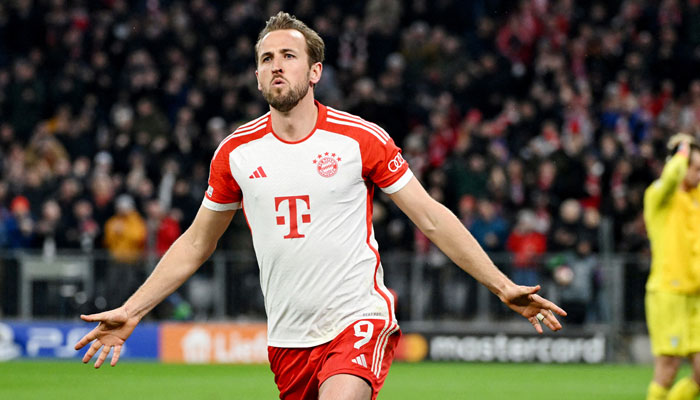 Bayern Munichs Harry Kane celebrates scoring their first goal against Lazio during Champions League (Round of 16 - Second Leg) at Allianz Arena, Munich, Germany on March 5, 2024. — Reuters