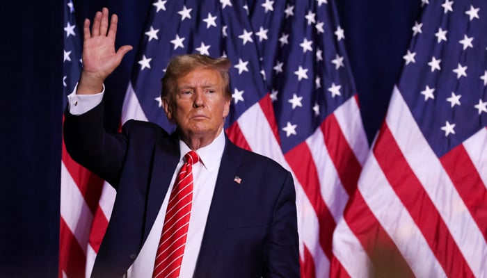 Republican presidential candidate and former President Donald Trump gestures during a campaign rally at the Forum River Center in Rome, Georgia on March 9, 2024. — Reuters