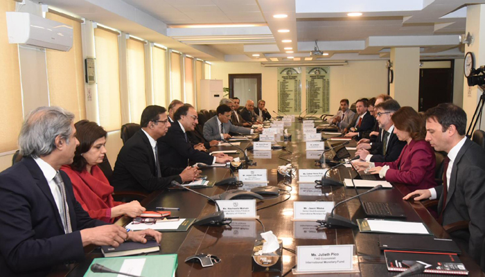 The IMF Mission Chief for Pakistan, and Finance Minister Muhammad Aurangzeb along with their teams started second review of Stand-by Arrangement in Islamabad on March 14, 2024. — Ministry of Finance