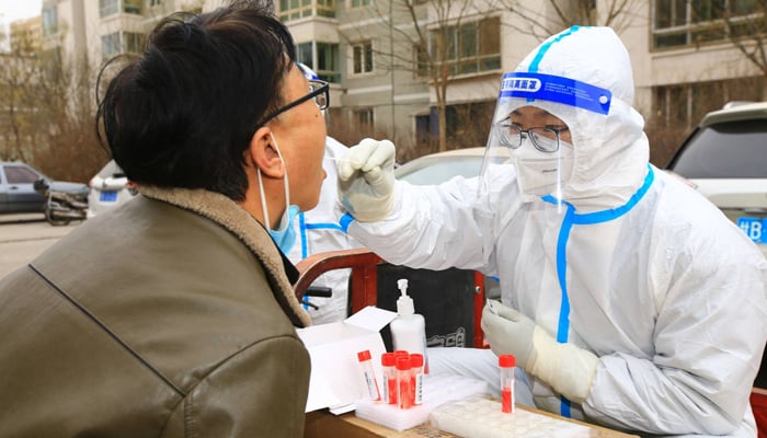 A Covid-19 testing site in Jiayuguan, in Chinas northwestern Gansu province. — AFP/File