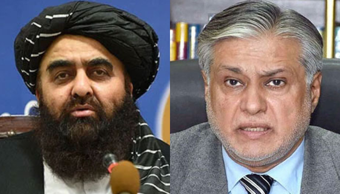 Foreign Minister Ishaq Dar (right) and his Afghan counterpart Amir Khan Muttaqi. — AFP/Radio Pakistan/File
