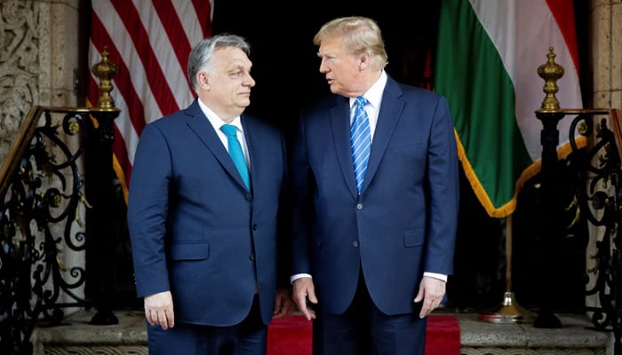 Hungarian Prime Minister Viktor Orban (left) and former president Donald Trump during their meeting in Florida on March 8, 2024. — AFP