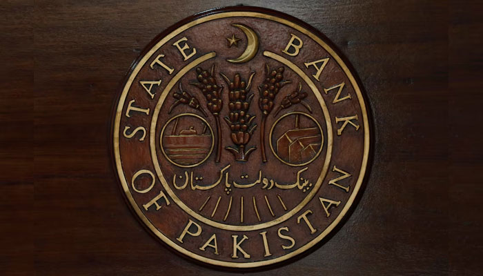 A logo of the State Bank of Pakistan (SBP) is pictured on a reception desk at the head office in Karachi, Pakistan July 16, 2019. — Reuters