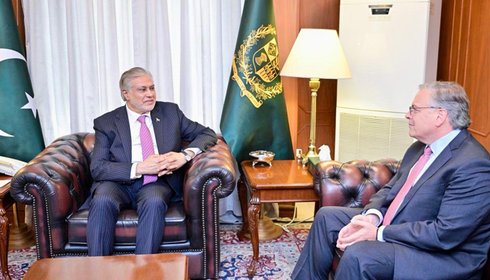 US Ambassador to Pakistan Donald Blome calls on Foreign Minister Ishaq Dar on March 18, 2024. — MOFA