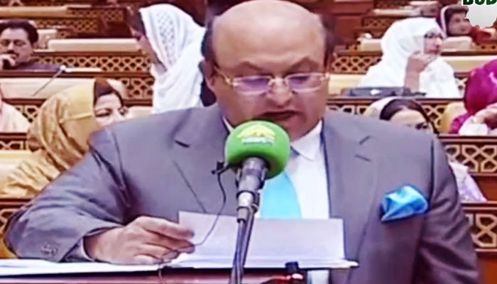 Punjab Finance Minister Mian Mujtaba Shuja ur Rehman presented budget in the provincial assembly on March 18, 2024. — Radio Pakistan