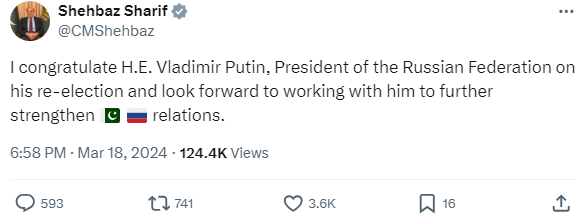 President Zardari congratulates Russias Putin on election victory