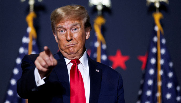 Republican presidential candidate and former U.S. President Donald Trump gestures at a campaign event ahead of the Republican presidential primary election in North Charleston, South Carolina, U.S. February 14, 2024. — Reuters
