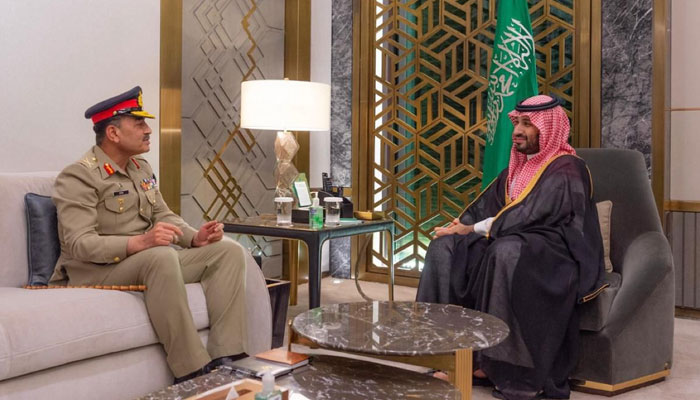 Chief of Army Staff (COAS) General Asim Munir meets Saudi Crown Prince Mohammed bin Salman on March 20, 2024. — SPA