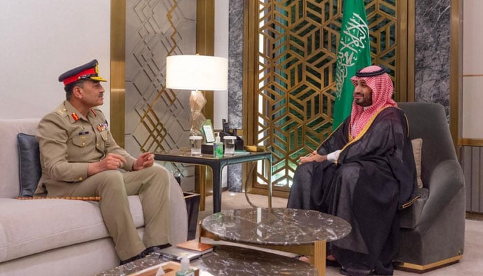 Chief of Army Staff (COAS) General Asim Munir meets Saudi Crown PrinceMohammed bin Salman on March 20, 2024. — SPA